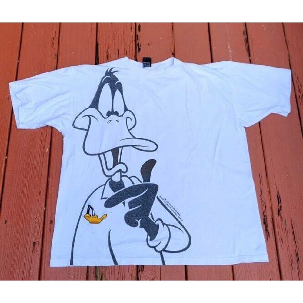Vintage Daffy Duck Long Sleeve Shirt Sun Sportswear XXL 2XL White Embroidered